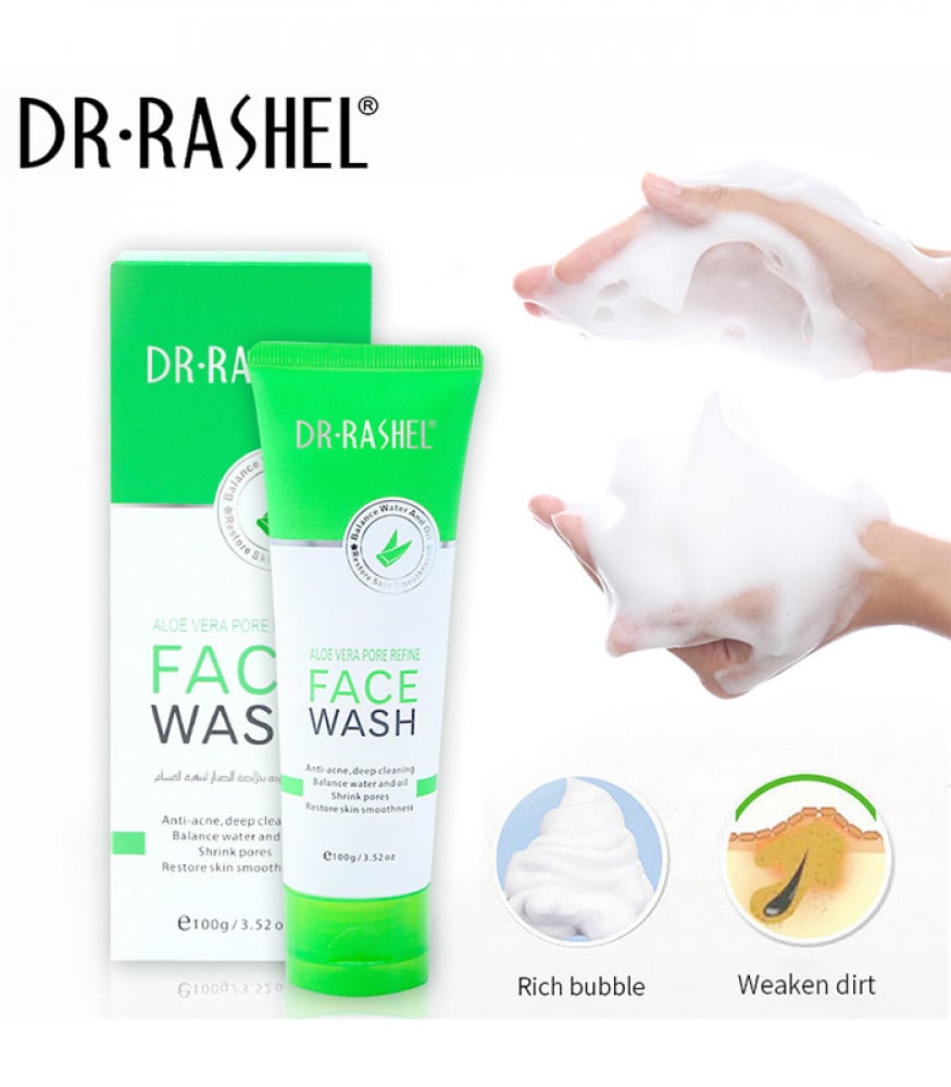 DR.RASHEL Aloe Vera Pore Refine Face Wash 100g Soothe & Minimize Pores — beauty product on white background