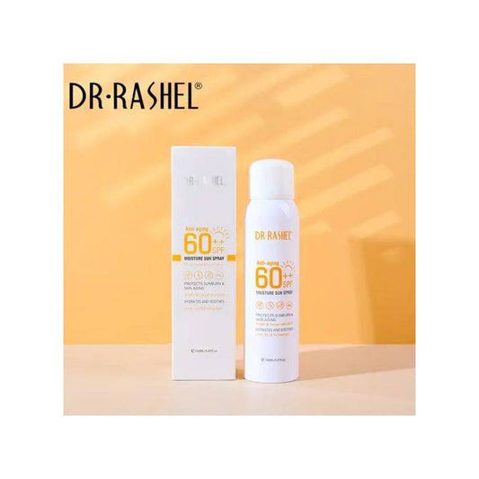 DR.RASHEL Anti Aging and Moisture Sun Spray SPF 60++ Ultimate Sun Protection & Hydration β sunscreen on white background