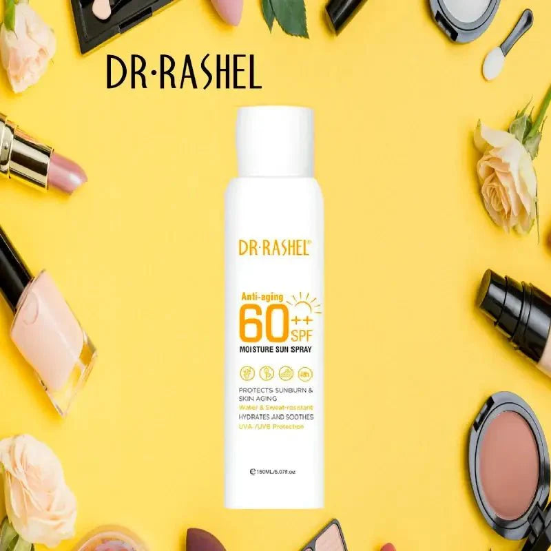 DR.RASHEL Anti Aging and Moisture Sun Spray SPF 60++ Ultimate Sun Protection & Hydration — sunscreen on white background