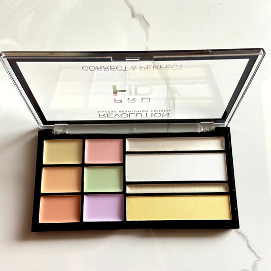 Revolution HD Correct and Perfect Palette Flawless Coverage & Correction — eyeshadow palette on white background