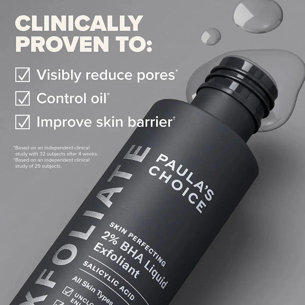 PAULA'S CHOICE Skin Perfecting 2% BHA Liquid Exfoliant Reveal Smoother, Clearer Skin — beauty product on white background
