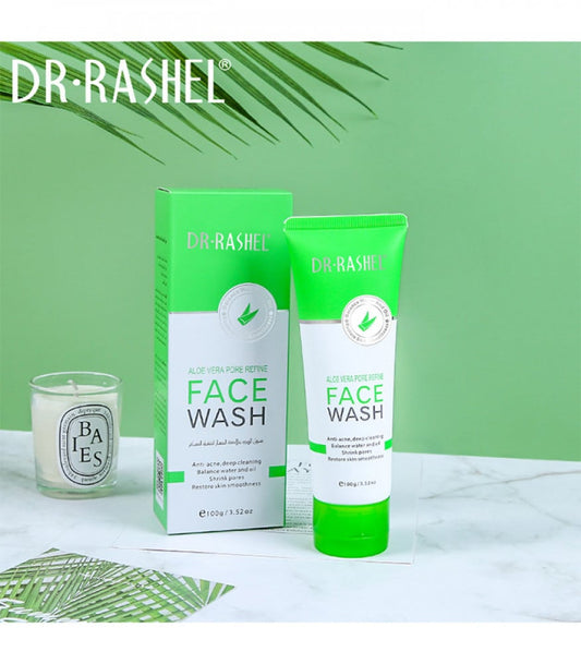 DR.RASHEL Aloe Vera Pore Refine Face Wash 100g Soothe & Minimize Pores — beauty product on white background