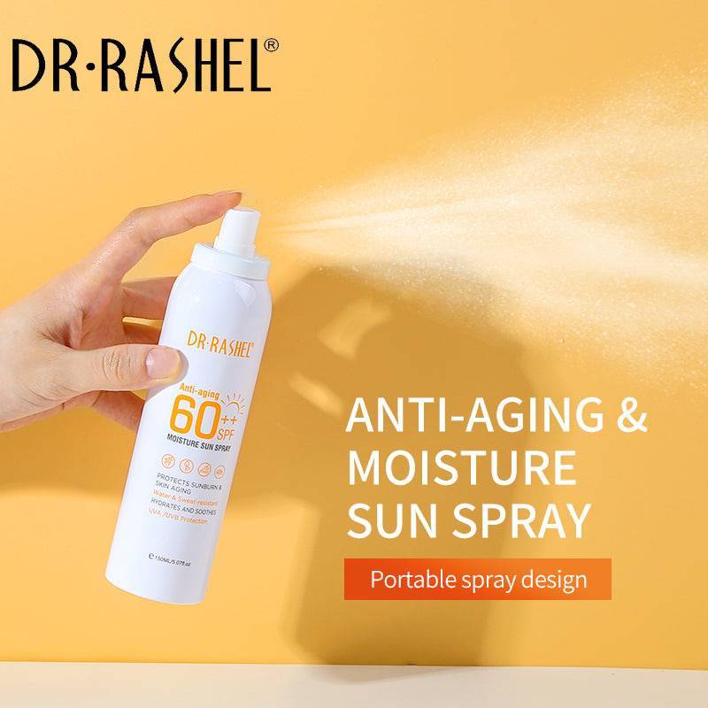 DR.RASHEL Anti Aging and Moisture Sun Spray SPF 60++ Ultimate Sun Protection & Hydration — sunscreen on white background