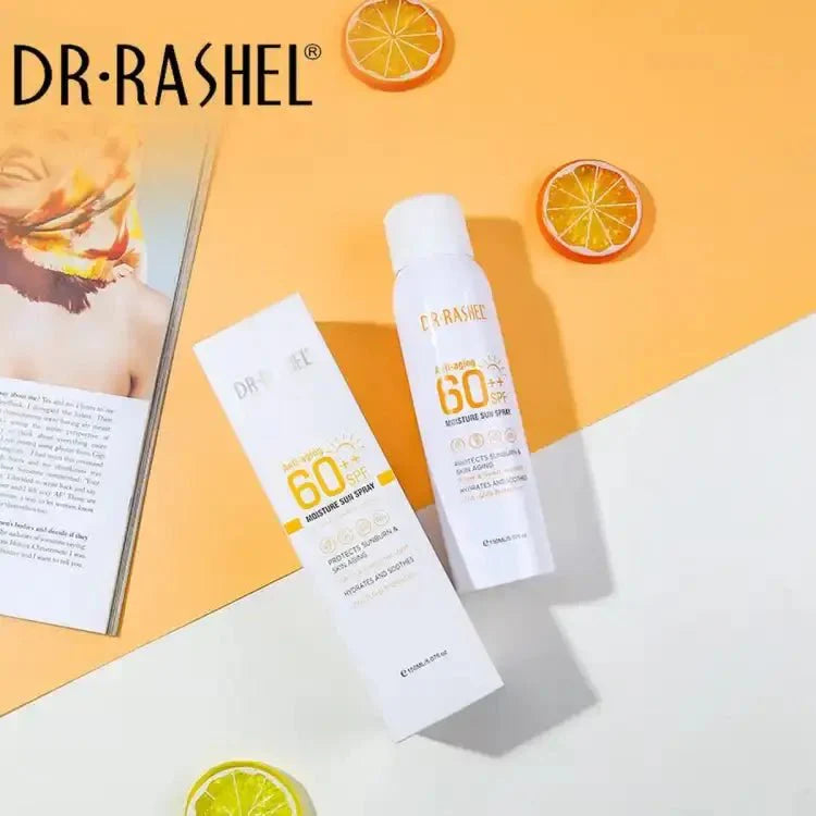 DR.RASHEL Anti Aging and Moisture Sun Spray SPF 60++ Ultimate Sun Protection & Hydration — sunscreen on white background
