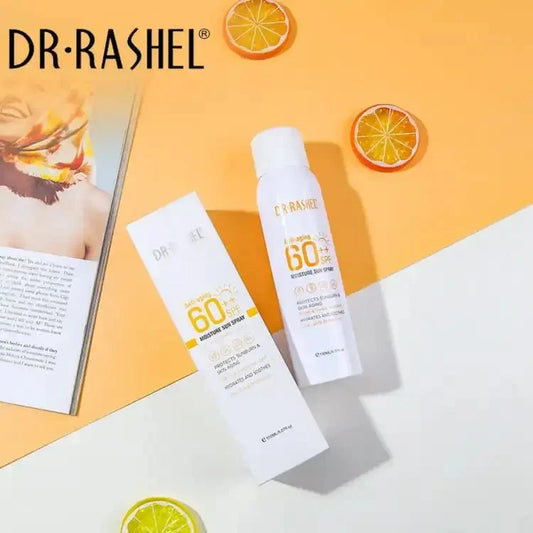 DR.RASHEL Anti Aging and Moisture Sun Spray SPF 60++ Ultimate Sun Protection & Hydration — sunscreen on white background