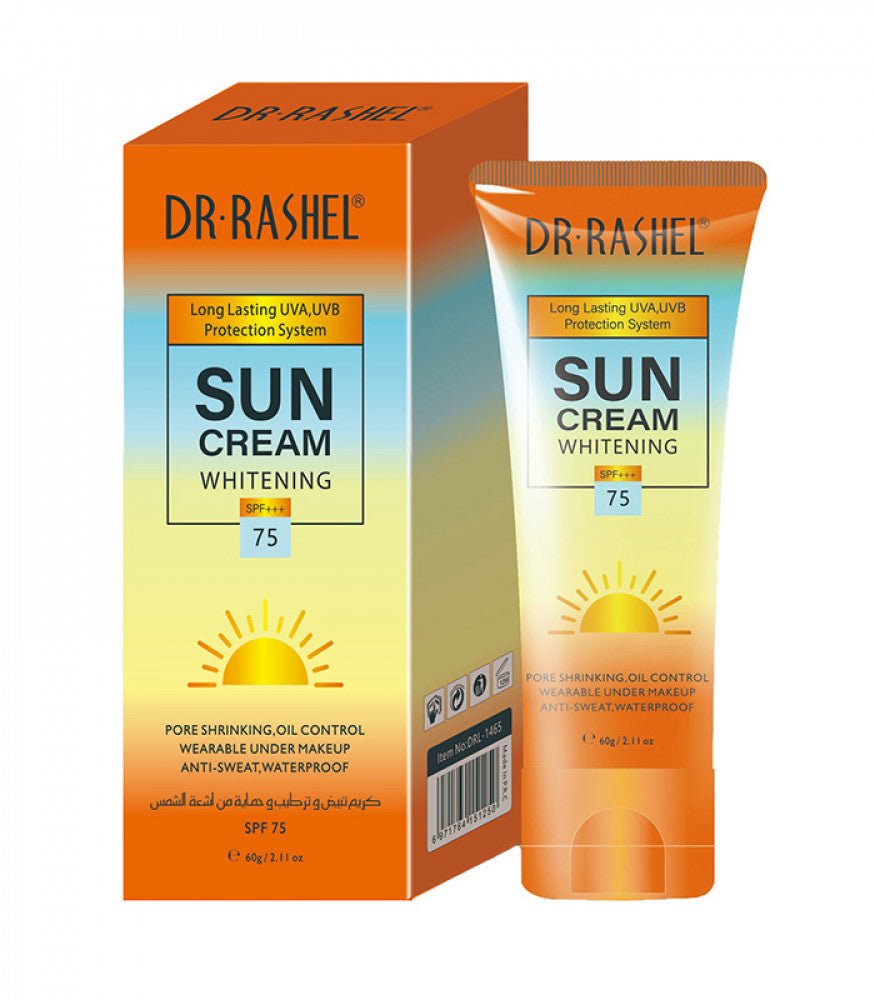 DR.RASHEL SUN Cream Whitening SPF 75+++ Ultimate Sun Protection & Brightening — sunscreen on white background