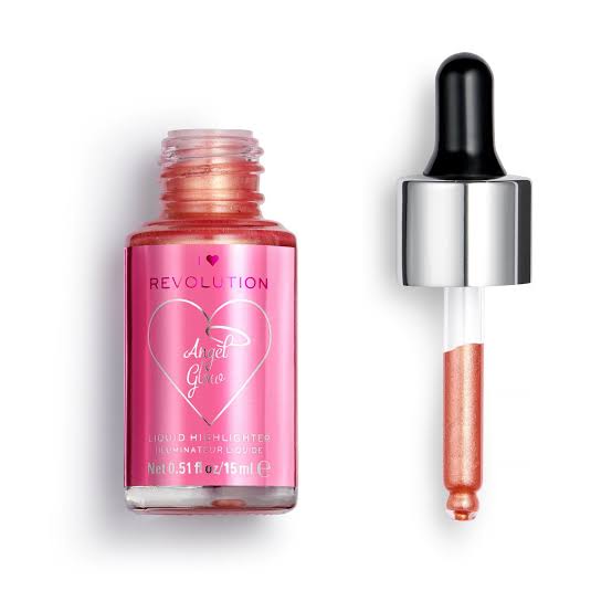 Revolution I Heart Liquid Highlighter Illuminator Glow Enhancing Drops for Radiant Skin — highlighter on white background