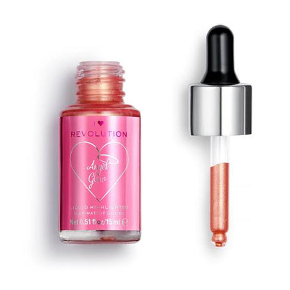 Revolution I Heart Liquid Highlighter Illuminator Glow Enhancing Drops for Radiant Skin — highlighter on white background