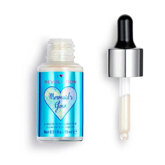 Revolution I Heart Liquid Highlighter Illuminator Glow Enhancing Drops for Radiant Skin — highlighter on white background