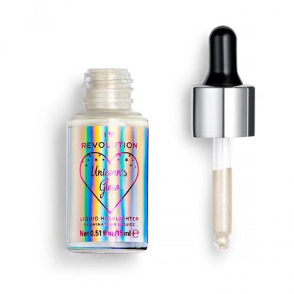 Revolution I Heart Liquid Highlighter Illuminator Glow Enhancing Drops for Radiant Skin — highlighter on white background