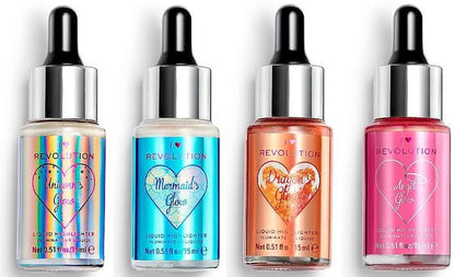 Revolution I Heart Liquid Highlighter Illuminator Glow Enhancing Drops for Radiant Skin — highlighter on white background