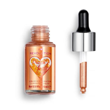 Revolution I Heart Liquid Highlighter Illuminator Glow Enhancing Drops for Radiant Skin — highlighter on white background