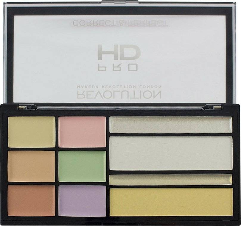 Revolution HD Correct and Perfect Palette Flawless Coverage & Correction — eyeshadow palette on white background