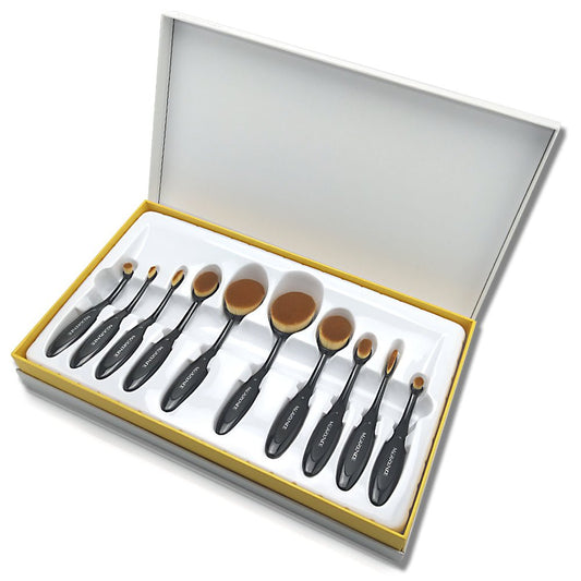 MERRYNICE MULTIPURPOSE 10pcs Toothbrush Shaped Oval Makeup Brush Set with Box — makeup brush on white background