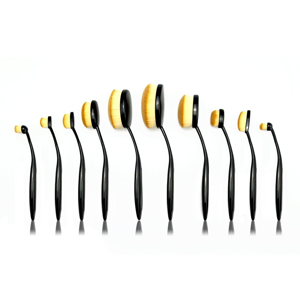 MERRYNICE MULTIPURPOSE 10pcs Toothbrush Shaped Oval Makeup Brush Set with Box — makeup brush on white background