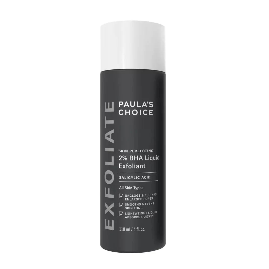 PAULA'S CHOICE Skin Perfecting 2% BHA Liquid Exfoliant Reveal Smoother, Clearer Skin — beauty product on white background