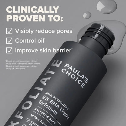 PAULA'S CHOICE Skin Perfecting 2% BHA Liquid Exfoliant Reveal Smoother, Clearer Skin — beauty product on white background