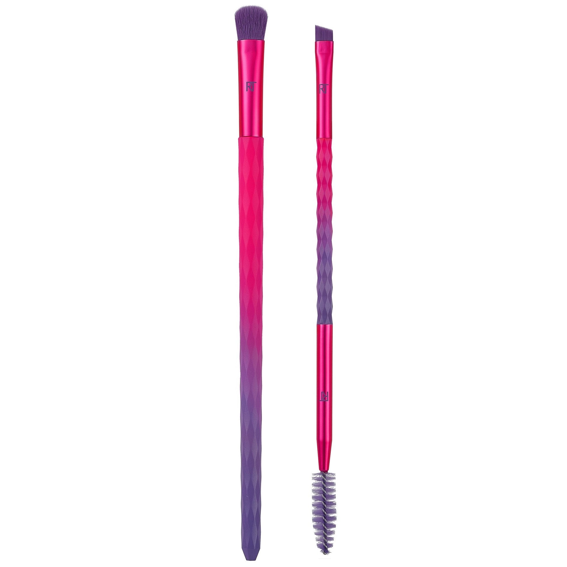 Real Techniques Real Techniques Galactic Glo Shadow & Brow Makeup Brush Duo Perfect Precision for Eyes & Brows — makeup brush on white background