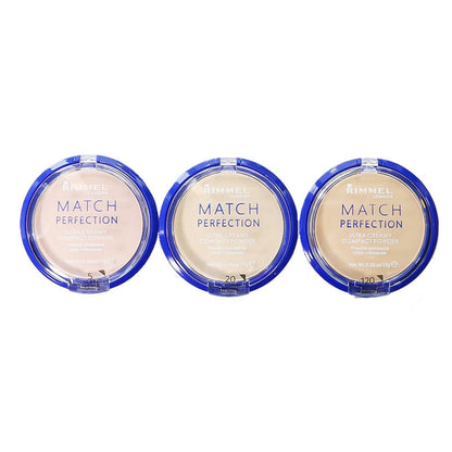 Rimmel Match Perfection Ultra Creamy Compact Powder Flawless Finish — setting powder on white background