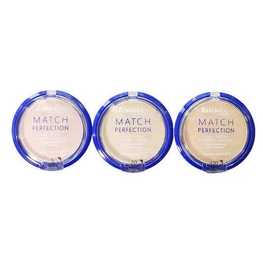 Rimmel Match Perfection Ultra Creamy Compact Powder Flawless Finish — setting powder on white background